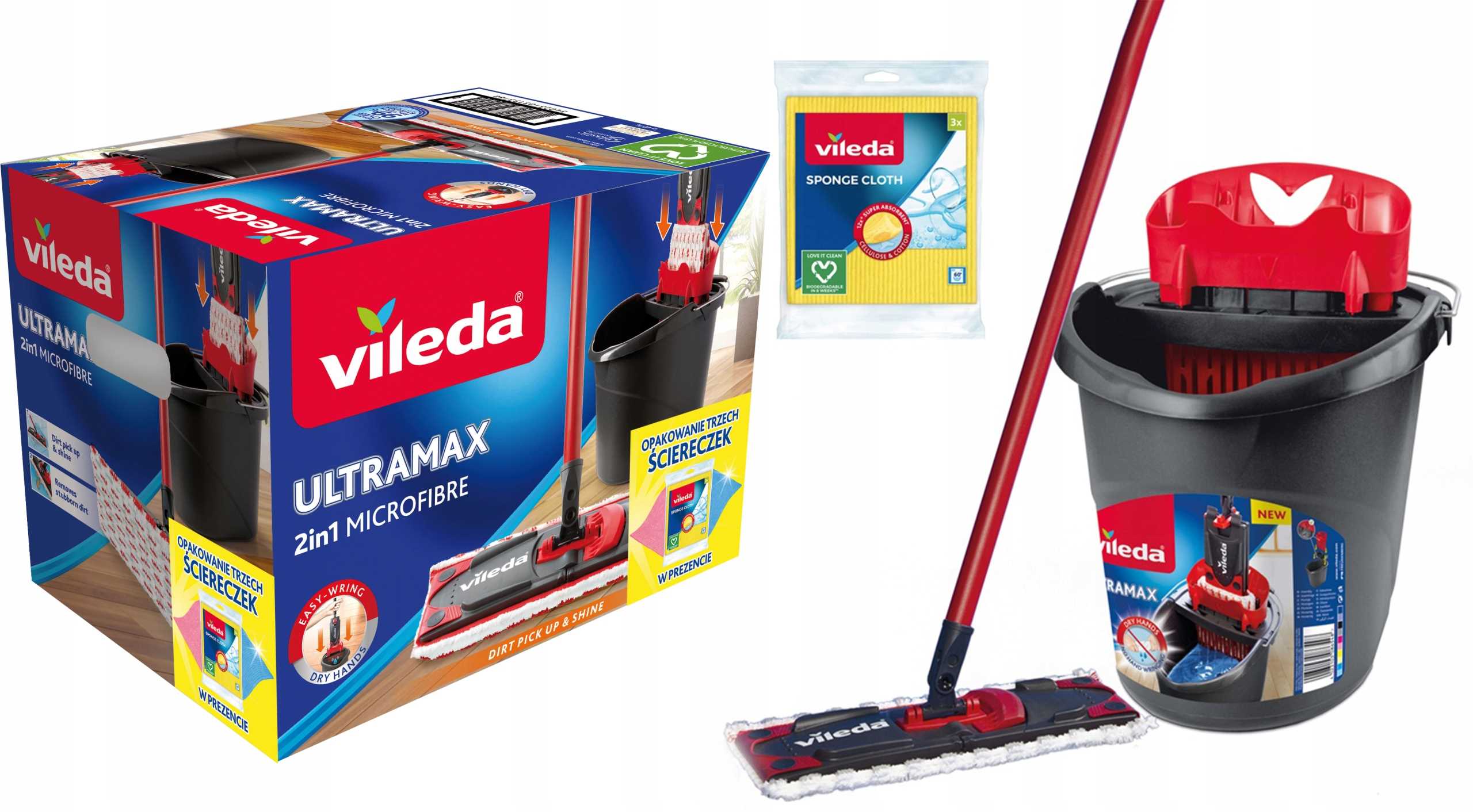 Levně Sada Vileda Ultramax Box Plochý Mop Kbelík Mikrovláknové Utěrky