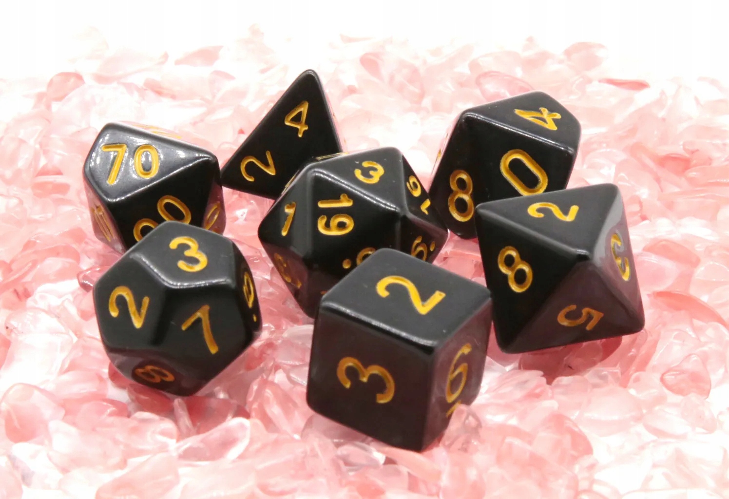 CZARNO-ŻÓŁTY ZESTAW 7 KOŚCI KOSTEK RPG Liczba ścian 4 6 8 10 12 20