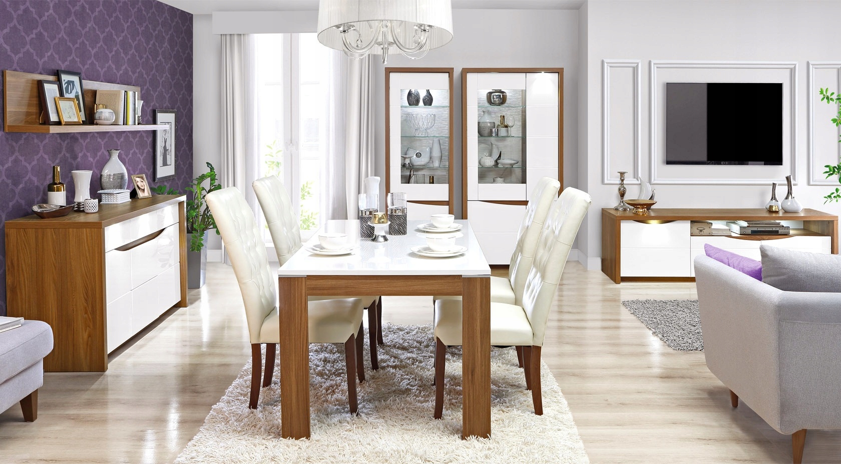 Witryna P podświetlana Dąb/Biały FORSAI V621RB Wysokość mebla 160 cm