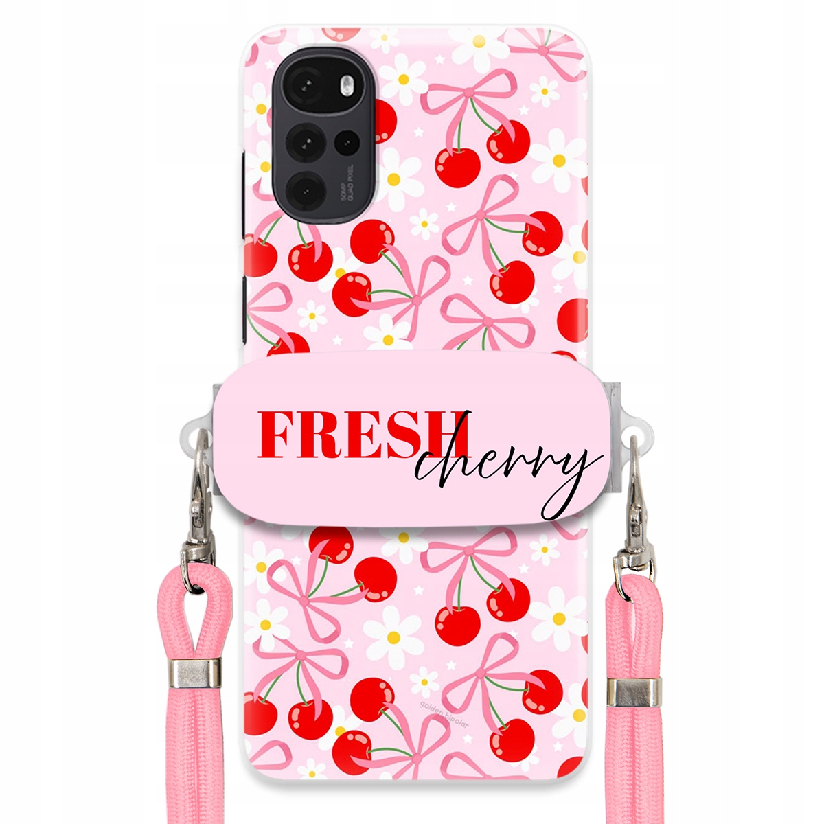 Puzdro pre Motorola G22 4G Case Držiak šnúrok Ružový Fresh Cherry Kokardy