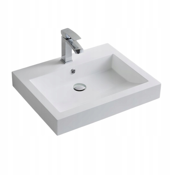 Umywalka nablatowa umywalka ścienna BS6049 biały połysk konglomerat 60 cm