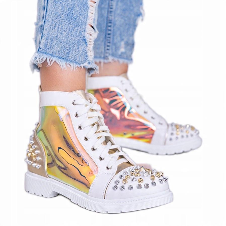 

Białe Złoty Skóra ekologiczna Buty Botki r.39