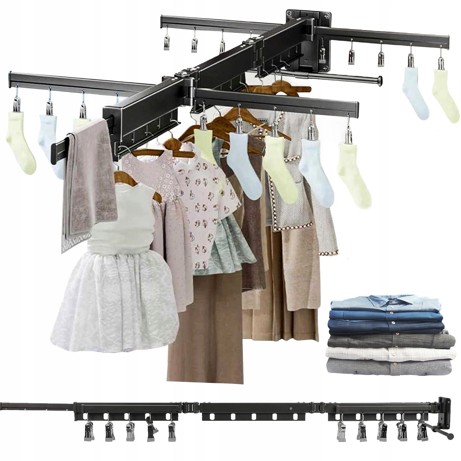 Levně Sušák Na Prádlo, Skládací Věšák Na Prádlo Na Zeď, Výsuvná