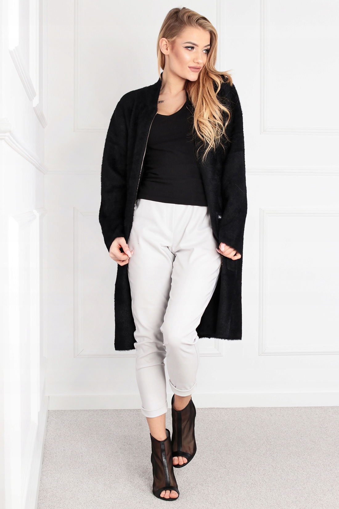 PŁASZCZ DAMSKI KOBIECY MODNY ELEGANCKI WYGODNY ZAMEK ALPAKA CZARNY 2018 Model 2018