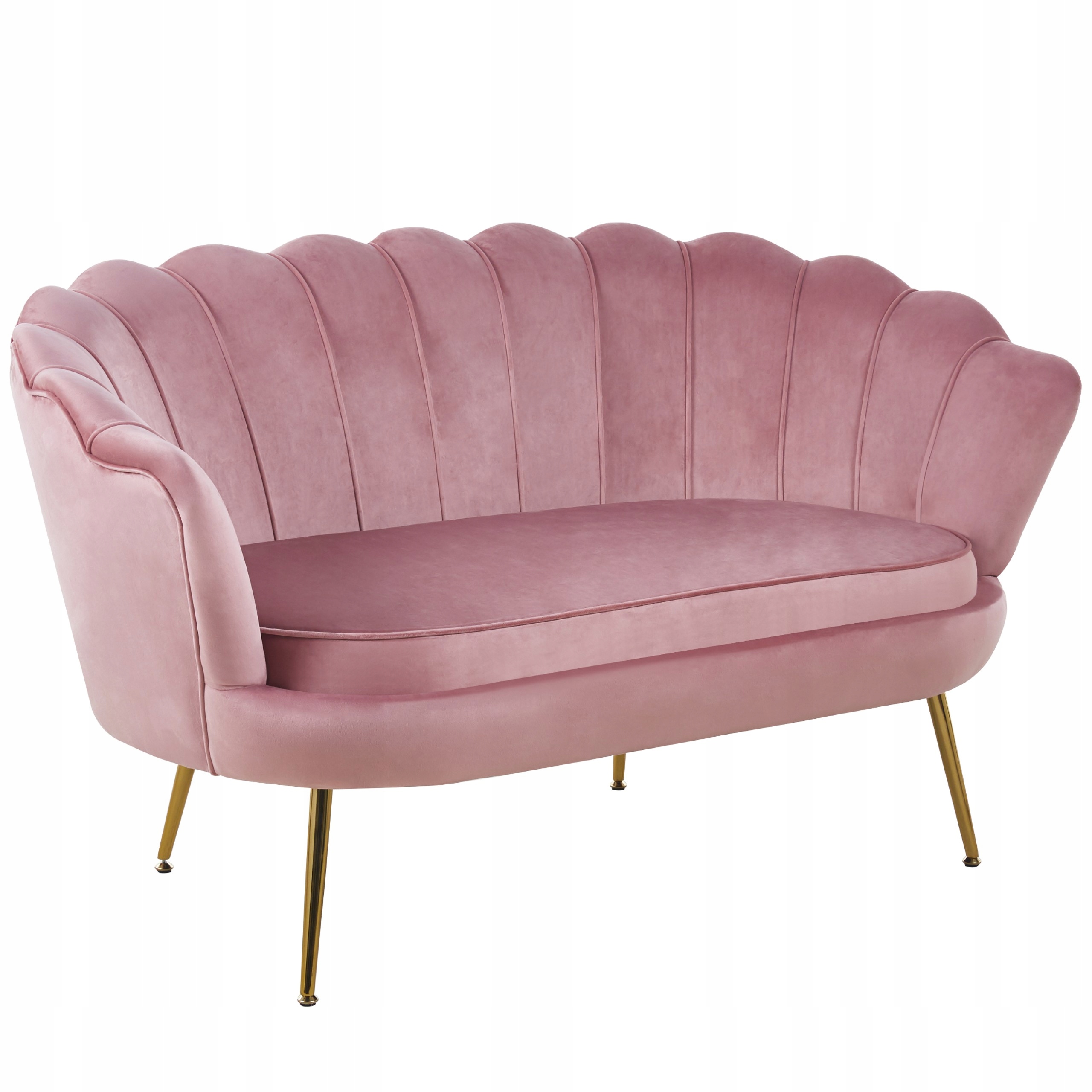 Sofa Rożowa Welurowa Dwuosobowa na Złotych Nogach Glamour Tapicerowana