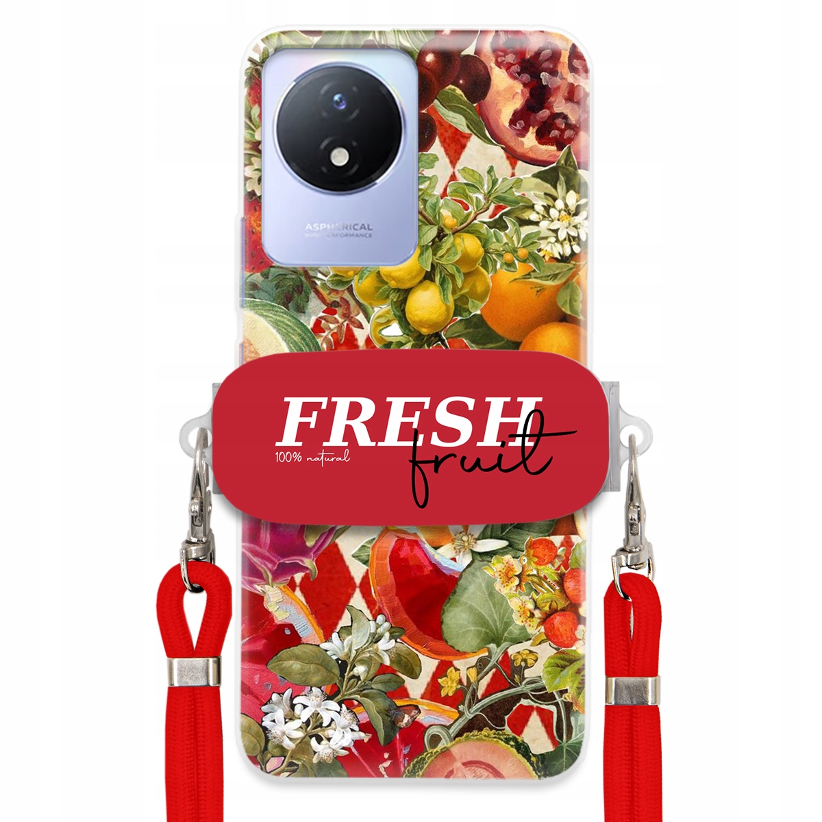Puzdro pre Vivo Y11 2023 Červené Crossbody vodítko držiak Fresh Fruit Ovocie