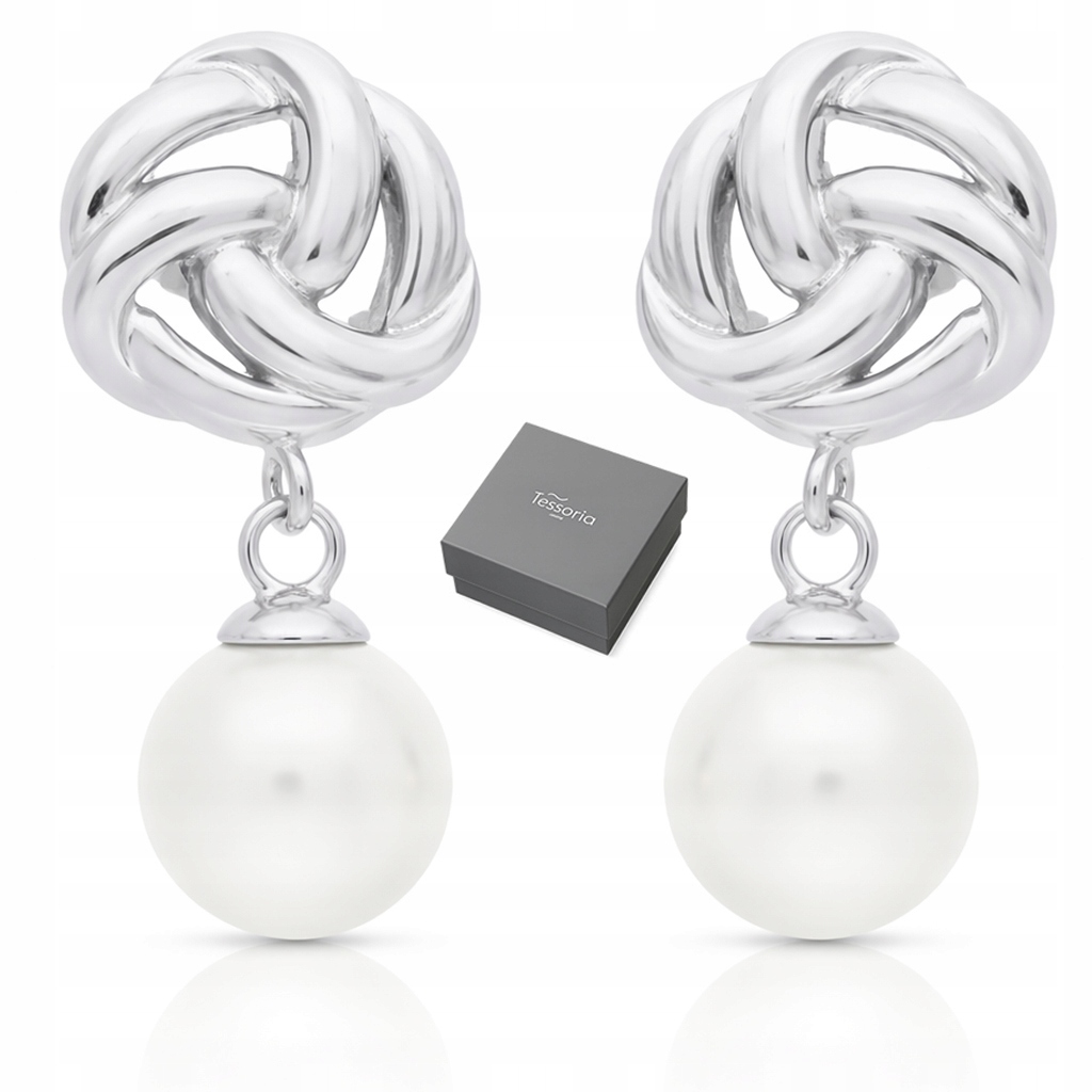 Stříbrné Náušnice 925 Závěsné Perly Uzel Tužky Elegantní Šperky