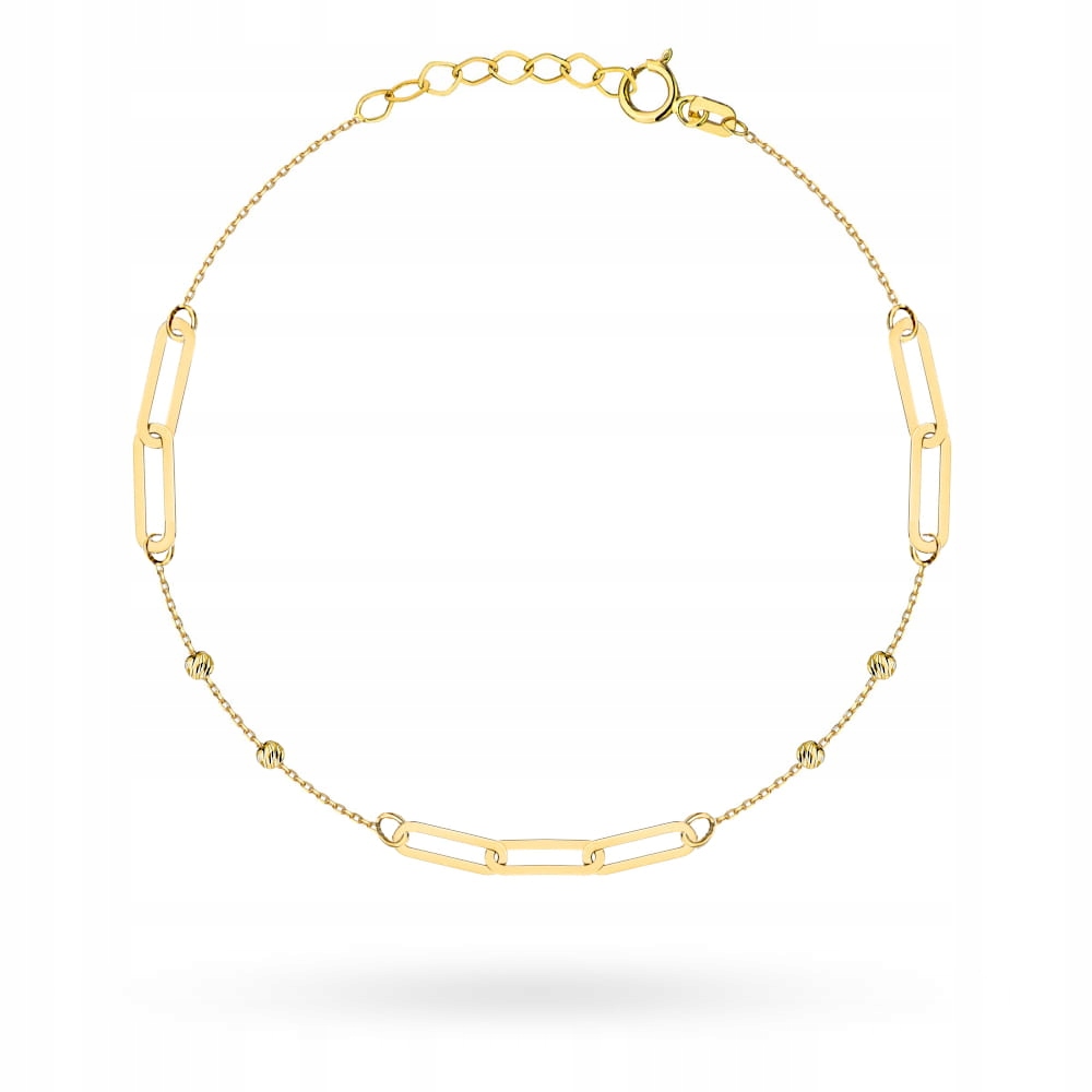 Zlatý náramek 585 s propletenými články a diamantovými kuličkami, jemný vzor