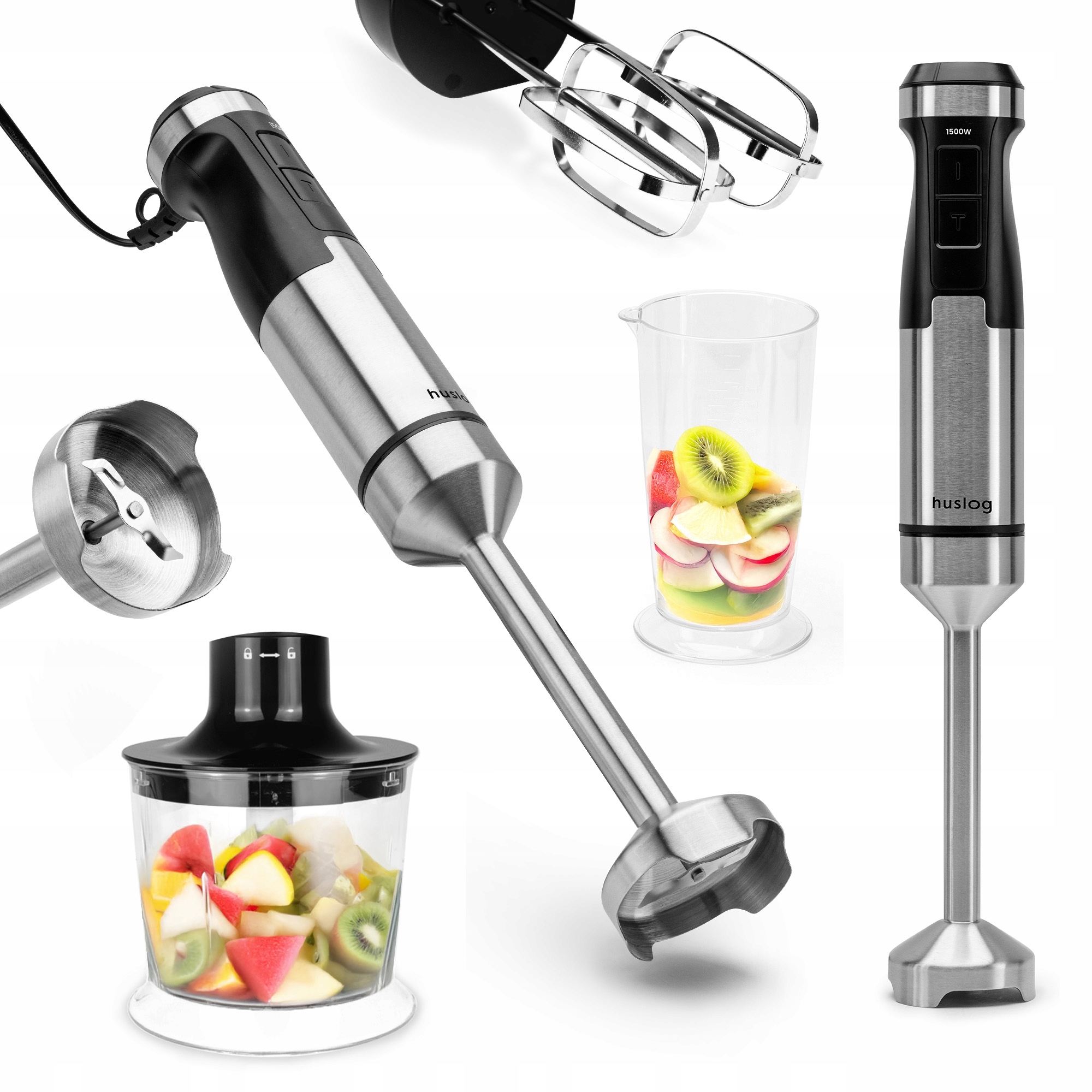 Tyčový Mixér 3v1 Turbo Multifunkční 1500W Nůž Nádoba Huslog