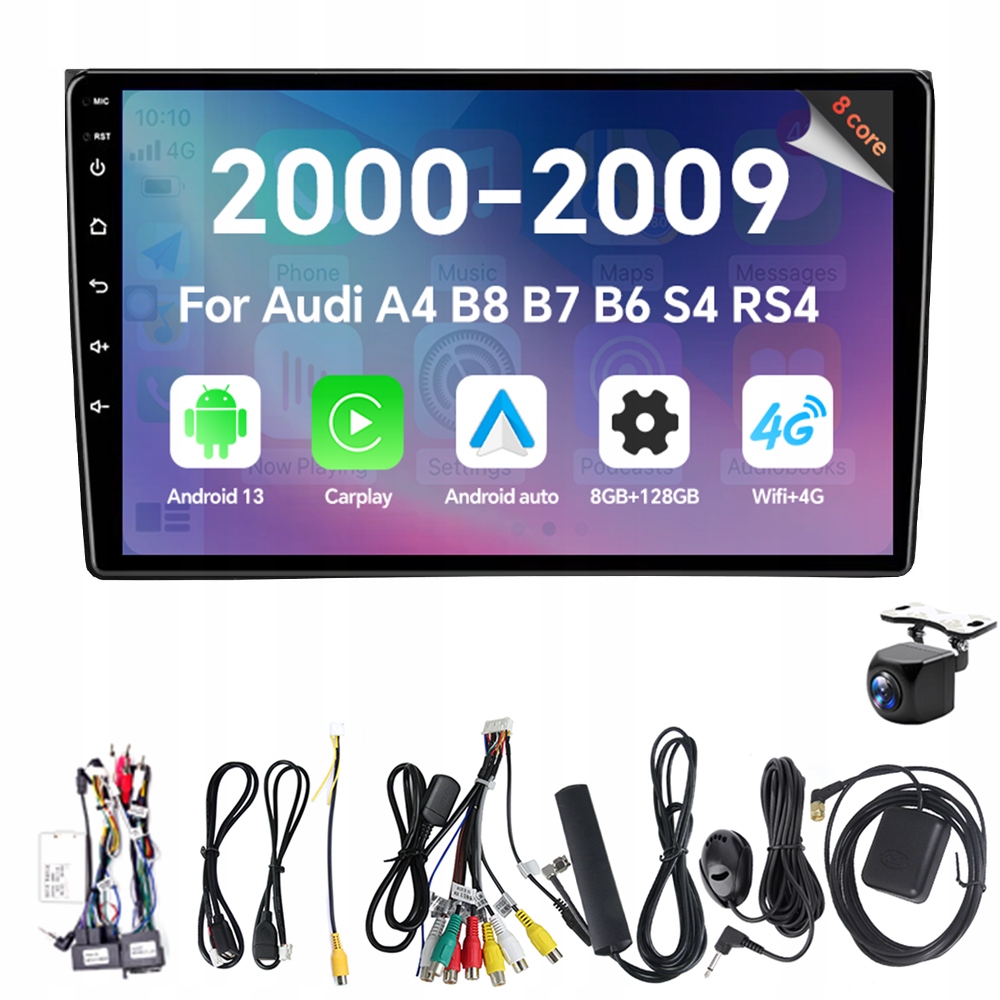 Eunavi 2Din Android 13 Autorádio pro Audi A4 B8 B7 B6 S4 RS4 2000-2009 Rds