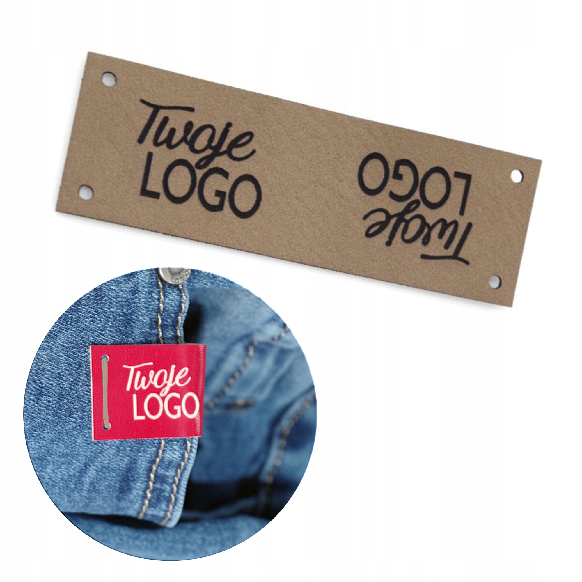 Štítek z ekokůže 2x6cm s vaším Logem nebo textem 20ks různé barvy Sosenco