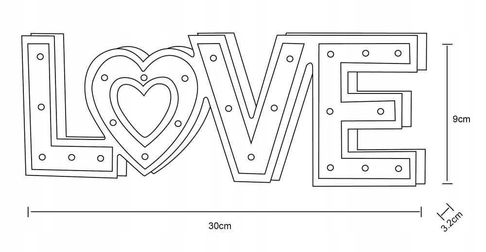 Dekoracyjny podświetlany napis LOVE na stolik Długość/wysokość 10 cm