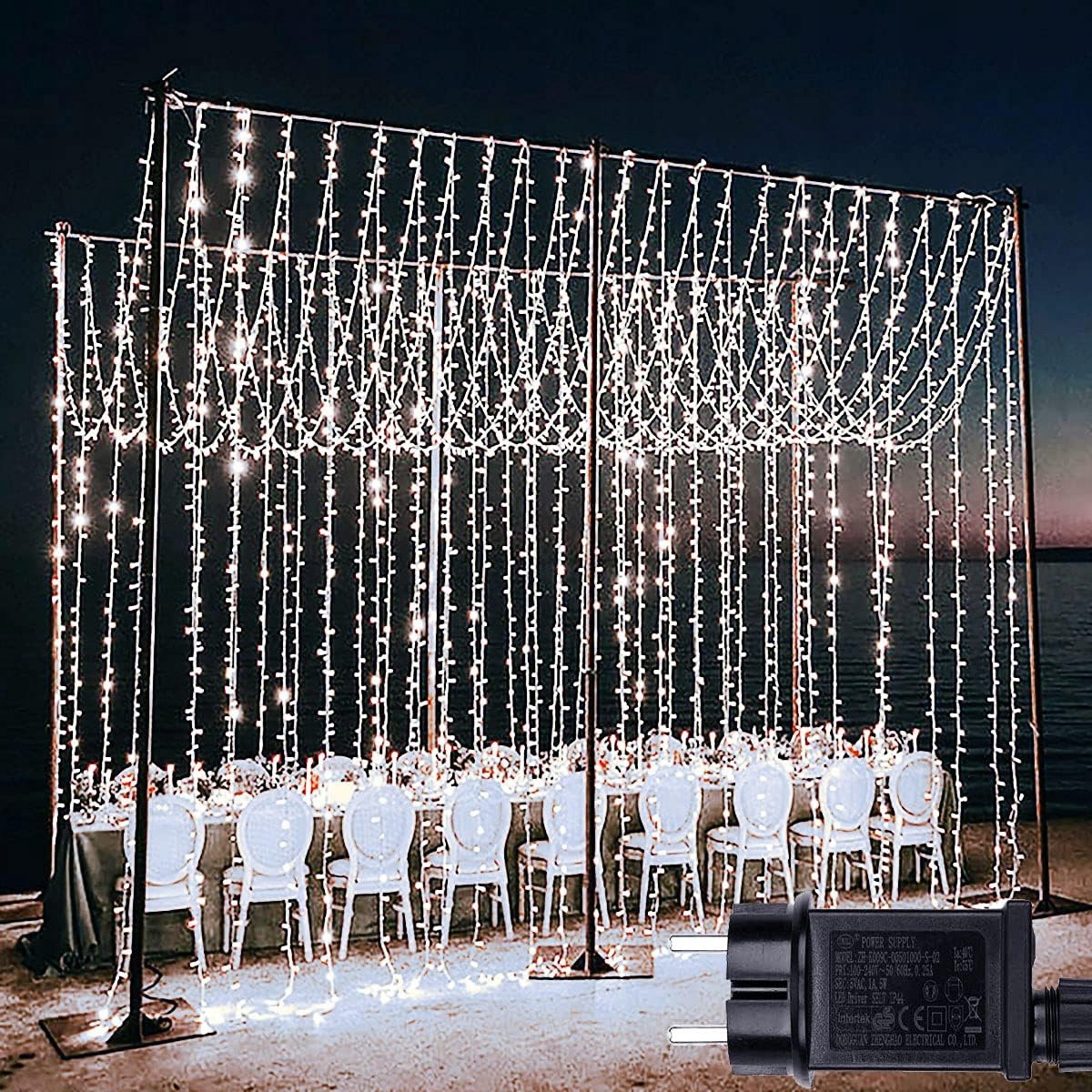 Světelný závěs, 6 m x 3 m, 600 Led diod se zástrčkou, 8 režimů, vánoční