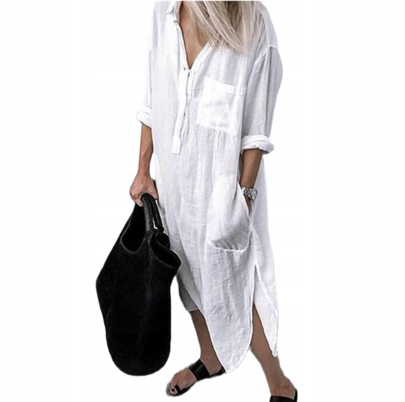SUKIENKA DAMSKA KOSZULOWA OVERSIZE DŁUGA MIDI 4XL