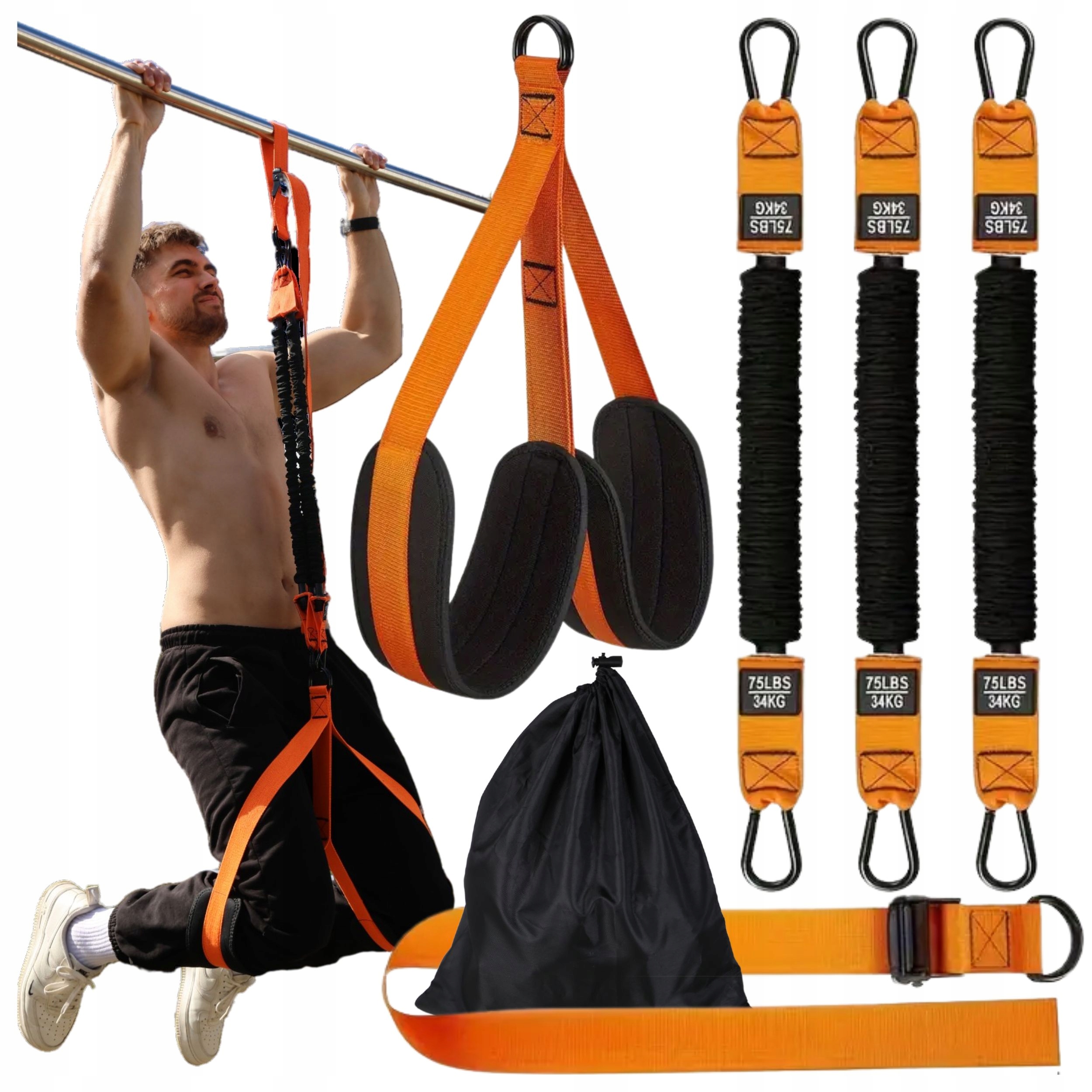 Popruhy na shyby na hrazdě, posilovací popruhy crossfit, nastavitelné 34-102 kg