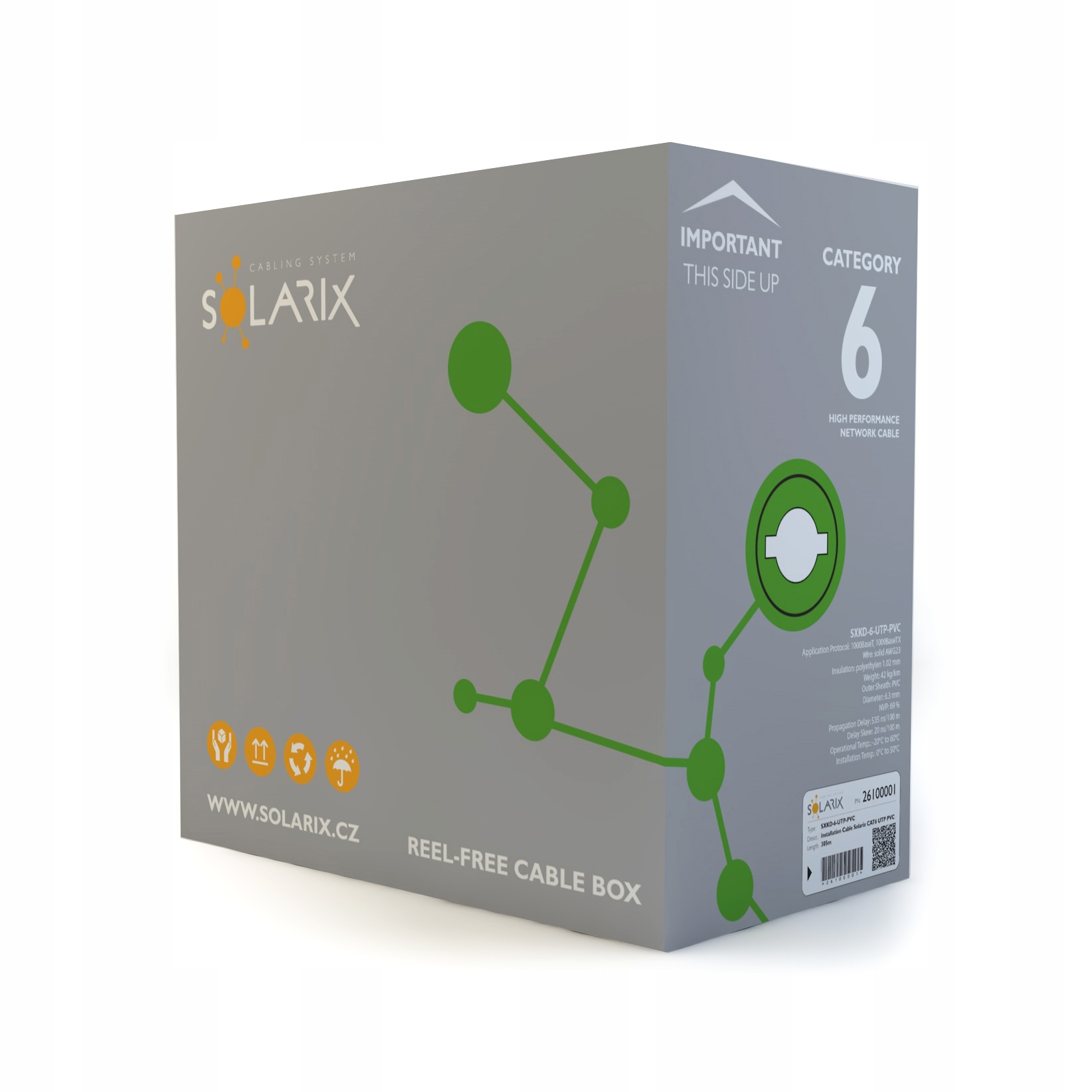 Internetový kabel Utp Kat.6 305 m Šroubovací drát Měď Cu Gigabit Solarix