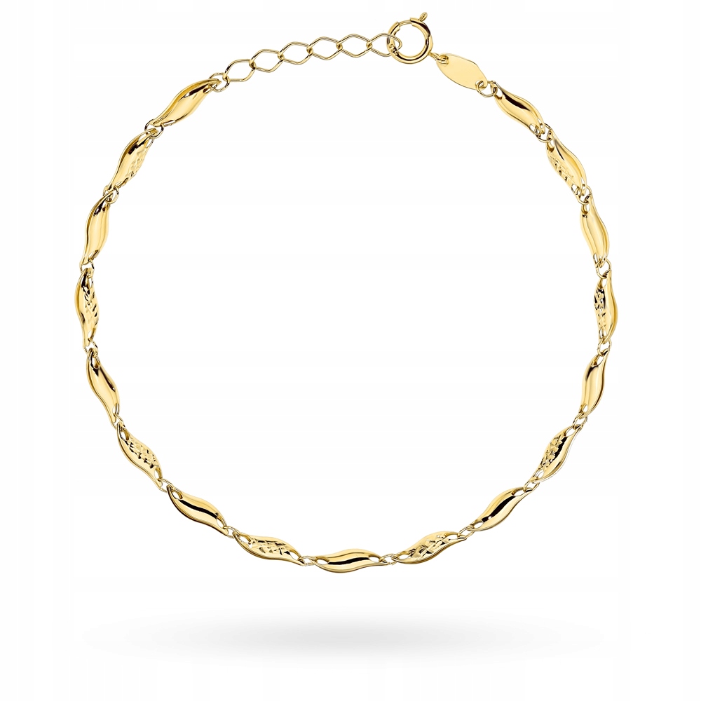 Zlatý náramek 585 Listy zdobené 19 Cm s diamantováním 1.66 g bez kamenů