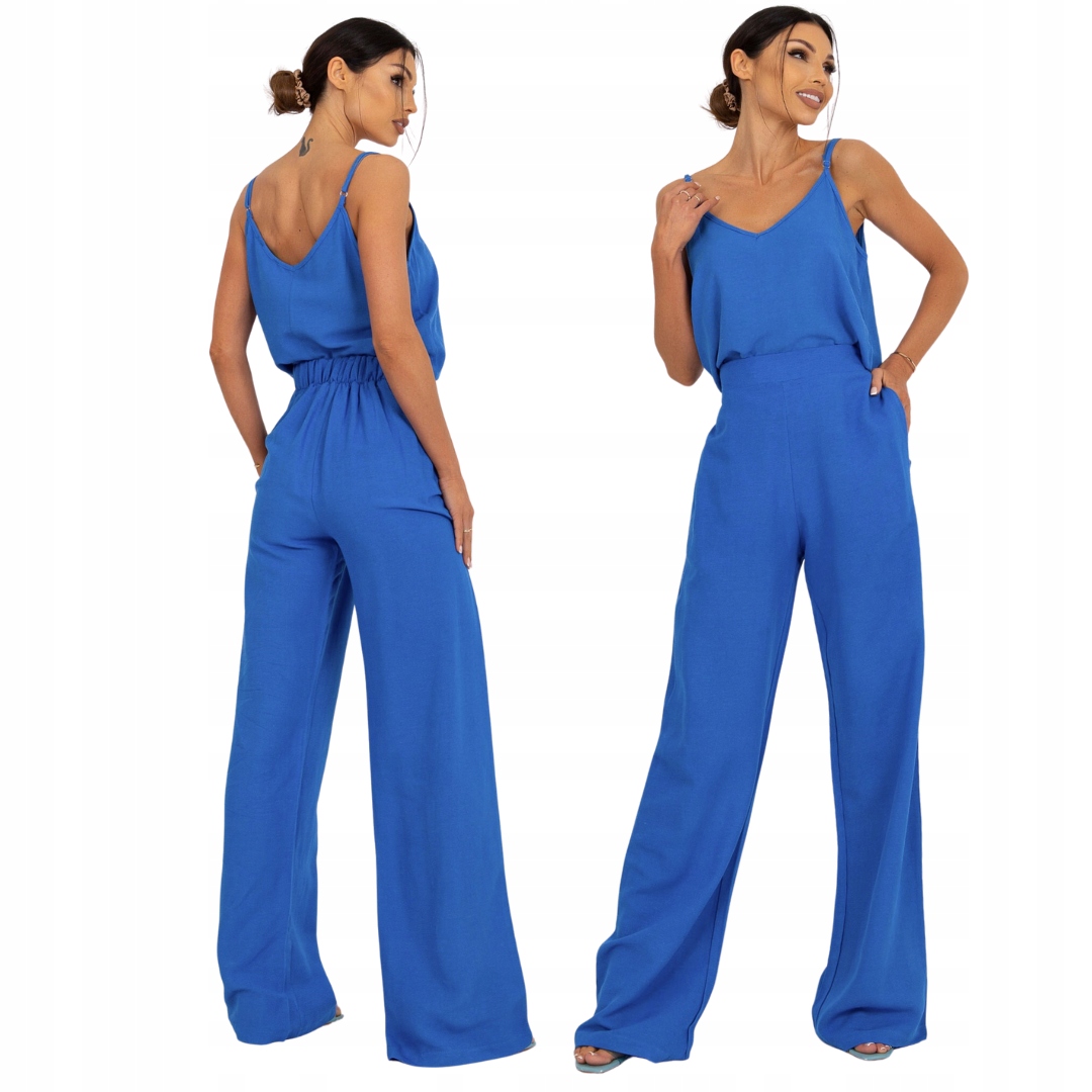 Lněné kalhoty s širokými nohavicemi, modré vel. XL