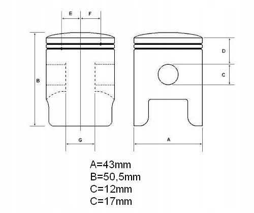 YAMAHA DT50 RD TŁOK PIERŚCIENIE TUNING 60cm3 43mm Dopasowanie do pojazdu produkt dedykowany