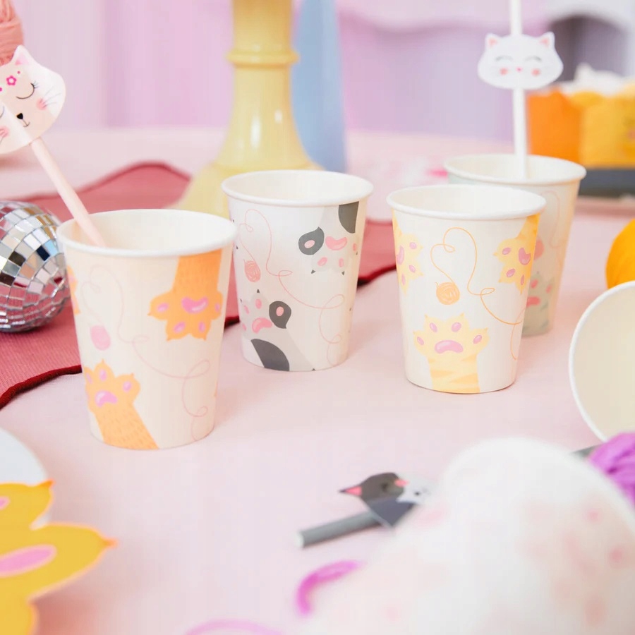 KUBECZKI PAPIEROWE URODZINOWE KOTEK KOTKI KOT URODZINY 6szt Pojemność 220 ml