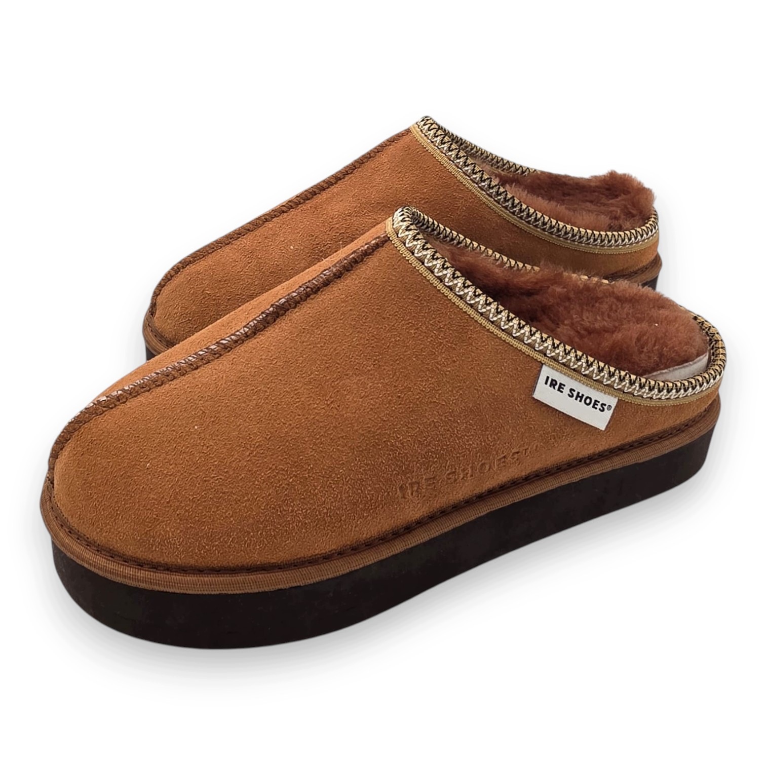 Ire Shoes Pantofle na platformě Kožené semišové hnědé 38