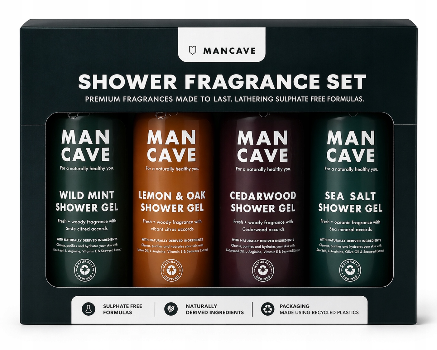 Mancave Sada Sprchových Gelů 4x500ML Přírodní Pro Muže