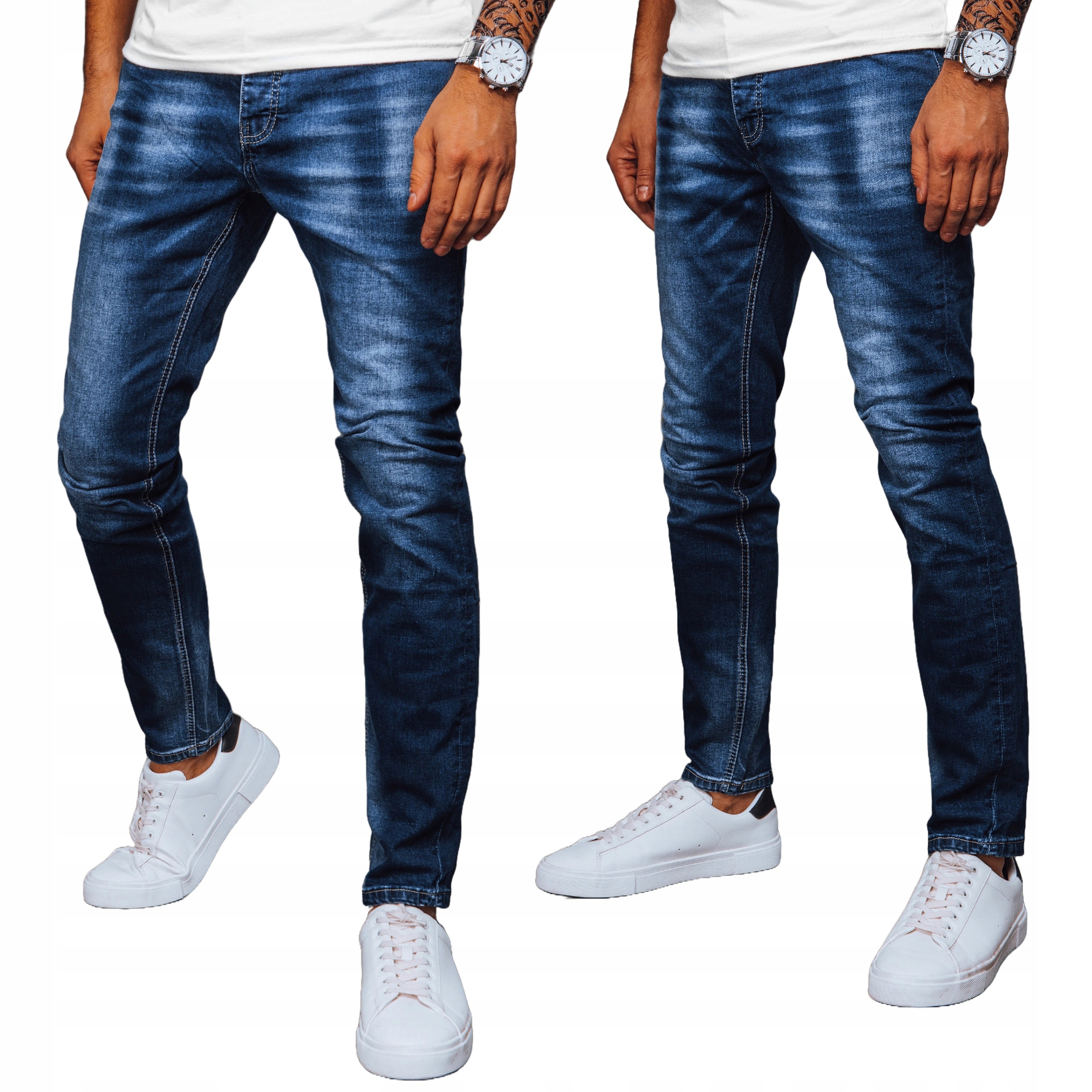 Męskie Jeansy Niebieskie Z Wężane Casual Slim Fit UX3940 XL
