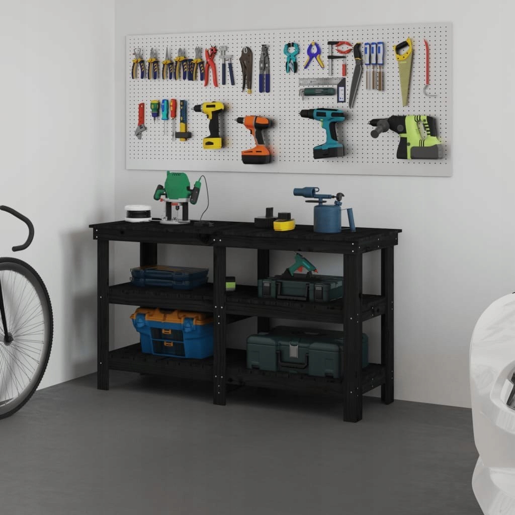 Stolik roboczy, czarny, 142,5x50x80 cm, lite drewn