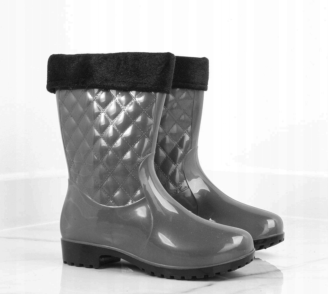 6128 SZARE OCIEPLANE PIKOWANE KALOSZE BOTKI 37 Wzór dominujący bez wzoru