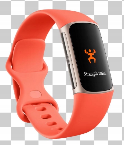 Zegarek Smartband Fitbit by Google Charge 6 złota koperta koralowy pasek
