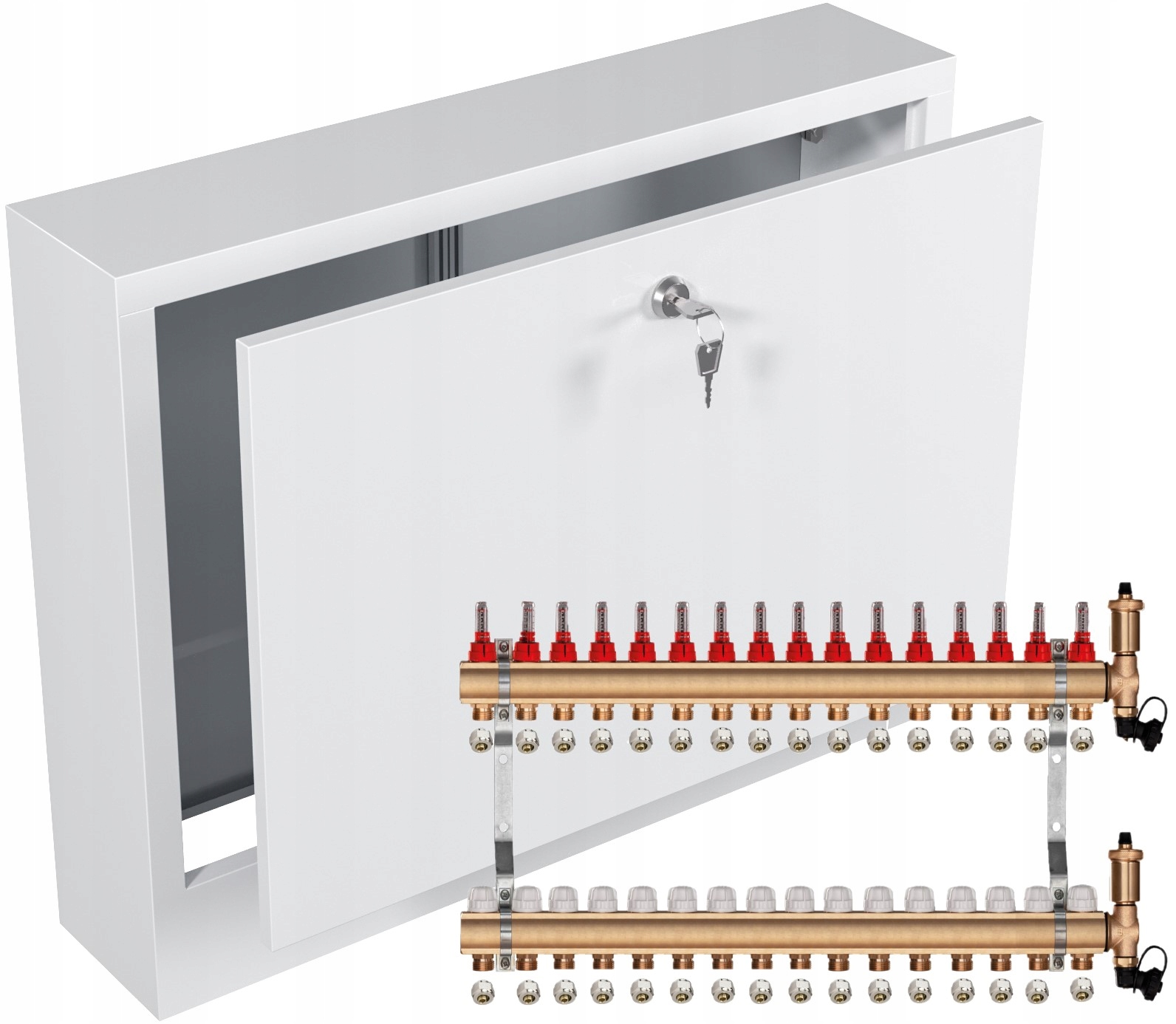Rozdělovač pro podlahové vytápění 16 Pex Spojky Nástěnná Skříňka