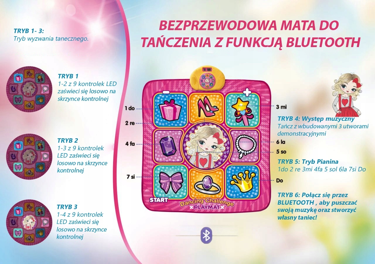 MATA DO TAŃCZENIA MUZYCZNA GRA ZRĘCZNOŚCIOWA 6 TRYBÓW Wysokość produktu 26 cm