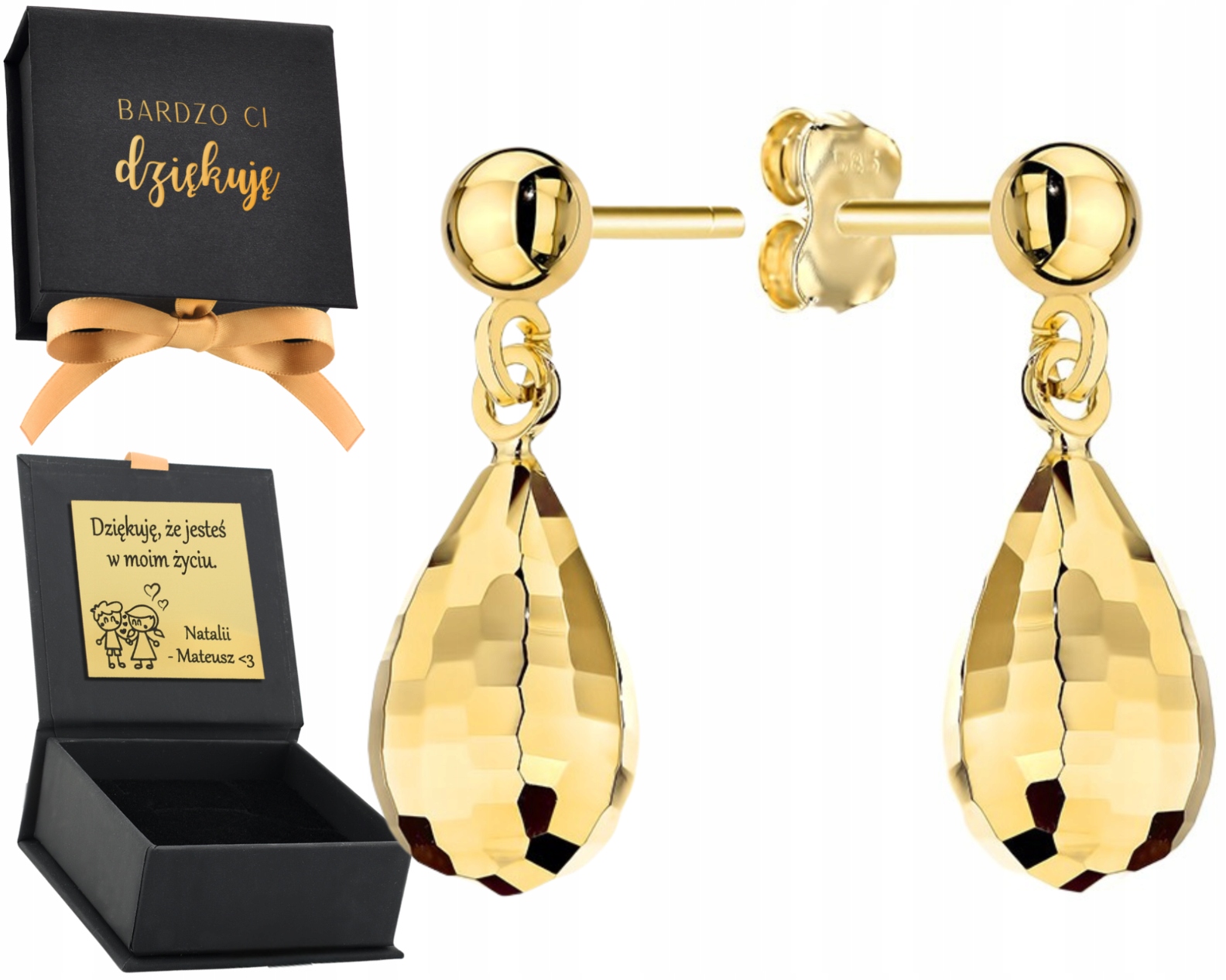 Moderní Náušnice Visací Kapky na tyči Vkret Zlato 585 Na Dárek