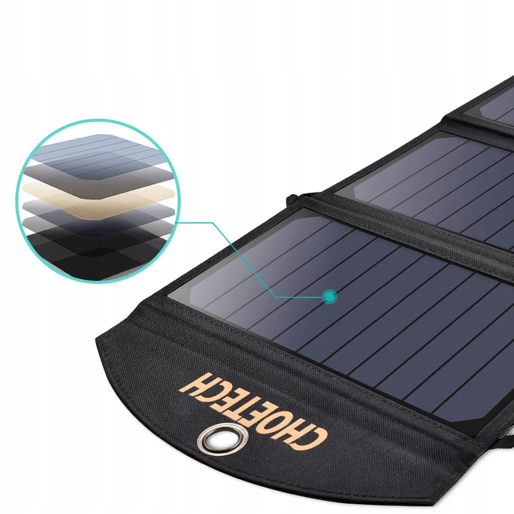 Solární Nabíječka Usb Skládací Turistická Přenosná Černá