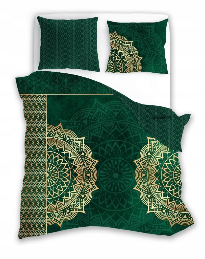 Elegantné Zeleno-zlaté Posteľná Bielizeň Mandala Bavlnený Satén 220x200