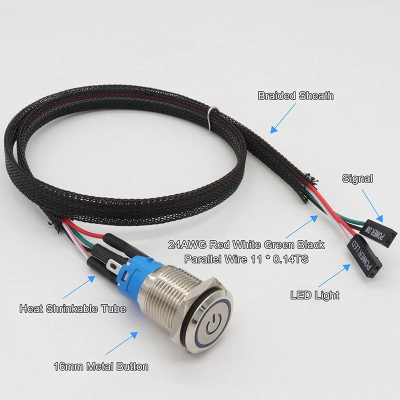 Metalowy Włącznik, ATX Power Switch, Reset, Riser do PC, Koparki Kabel 0,5m Kod producenta ATX-Reset-Power-Switch-2xLED