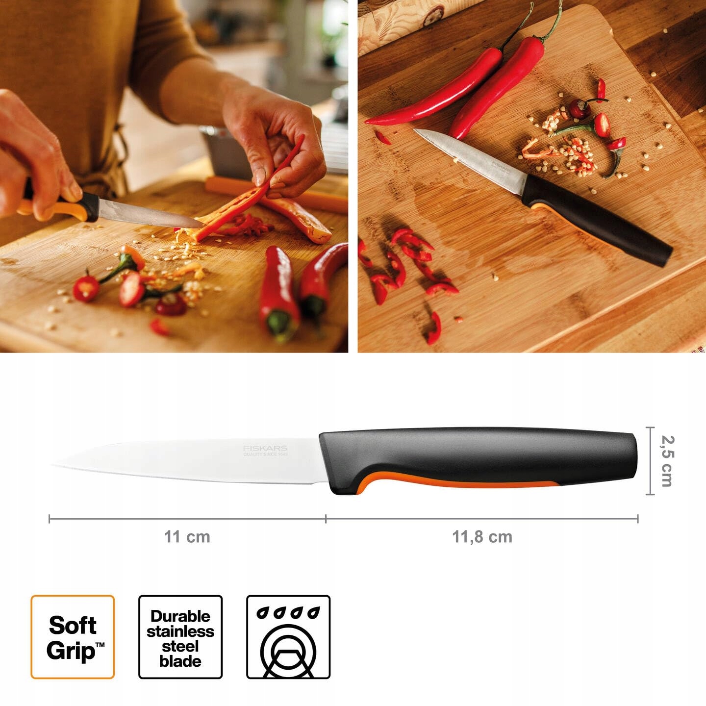 FISKARS Zestaw Noży Kuchennych 5-częściowy Stal Japońska Plastik — miniatura 6