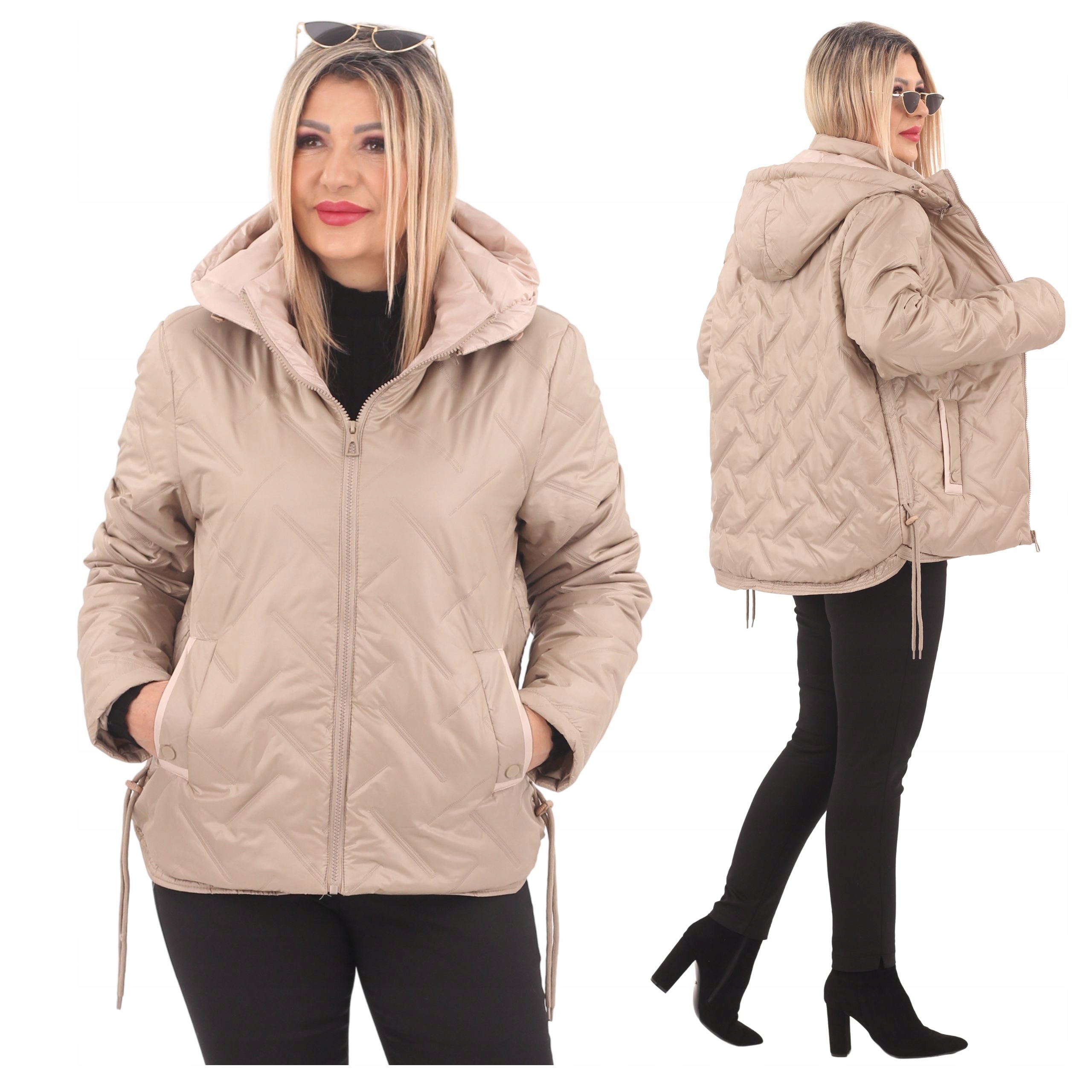 Kurtka Przejściowa Damska Modna Duże Rozmiary Lekka Z Kapturem