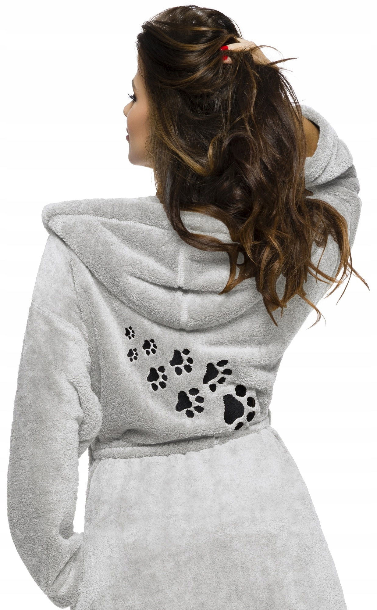 DŁUGI PUCHOWY DAMSKI SZLAFROK PODOMKA ŁAPKA XXL Rozmiar XXL