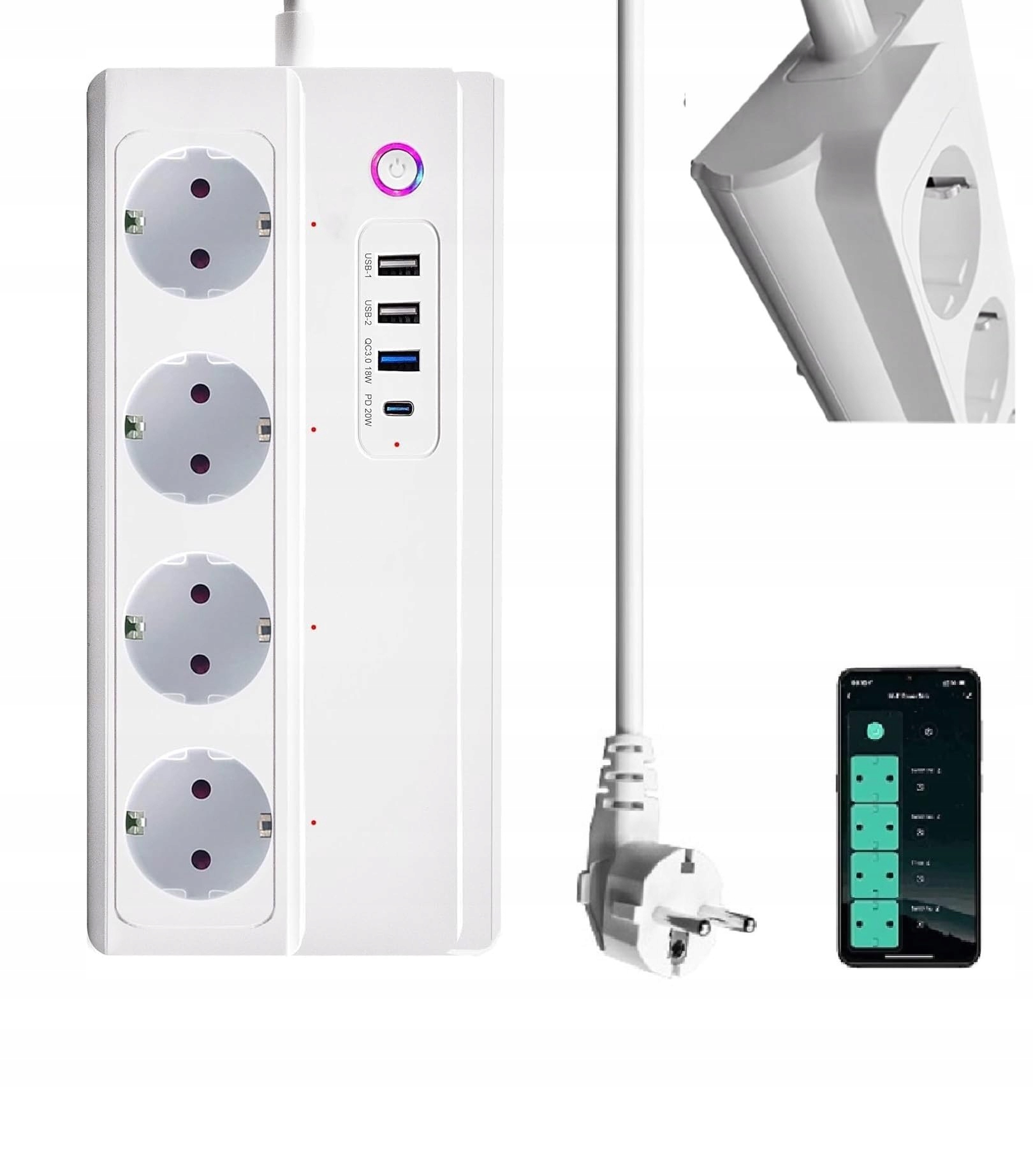 Napájacia Lišta Zástrčková Zásuvka Predlžovací Kábel Smart Useelink 4 Zásuvky App