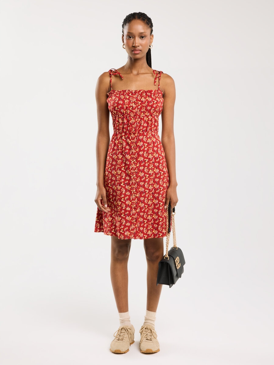 Big Star Šaty Z Viskózy S Květinami Červená Casie 603 S