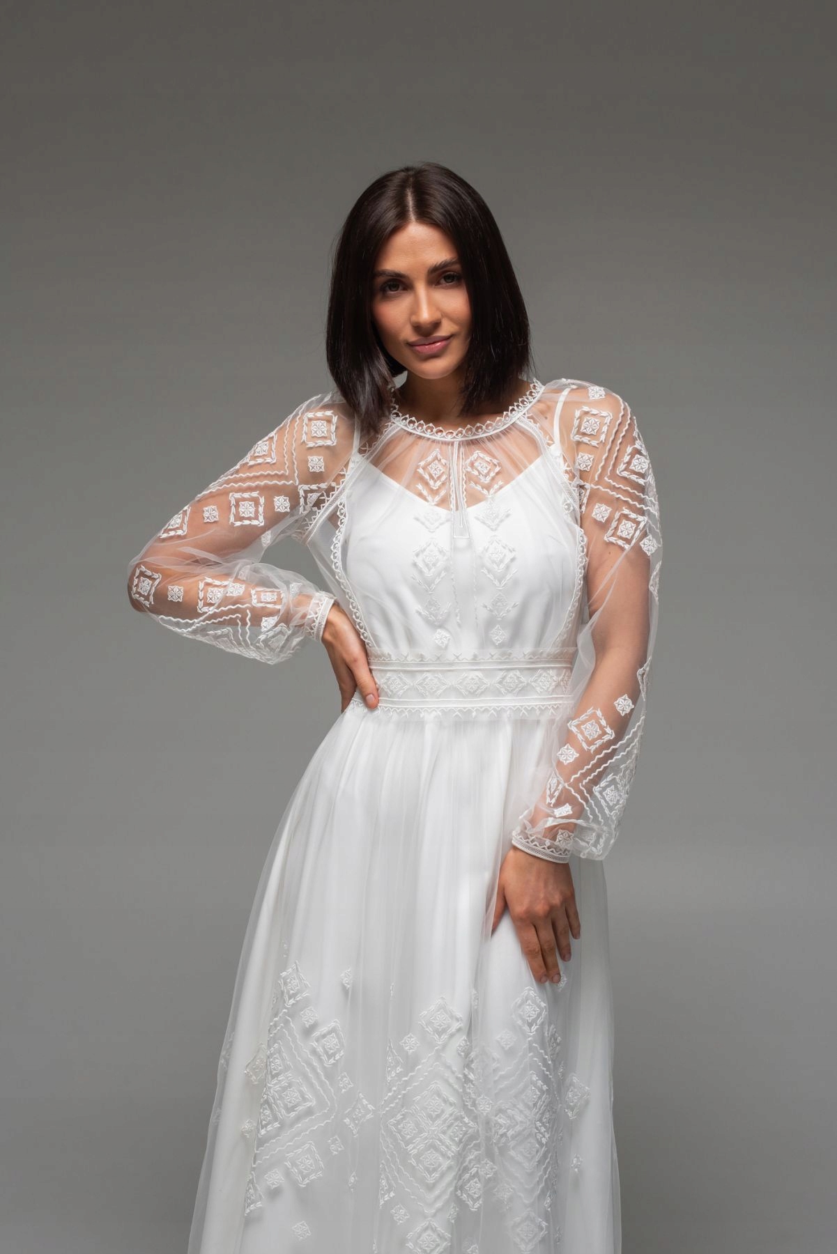 Bílé šaty premium rozkošné Slovanské šaty Svatba Svatební Hostina Slavnost S