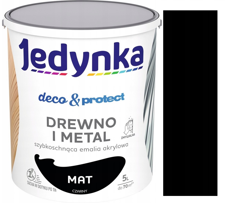 Jedynka Emalia Deco Protect Drewno I Metal Farba Do Drewna Czarny Mat 5L