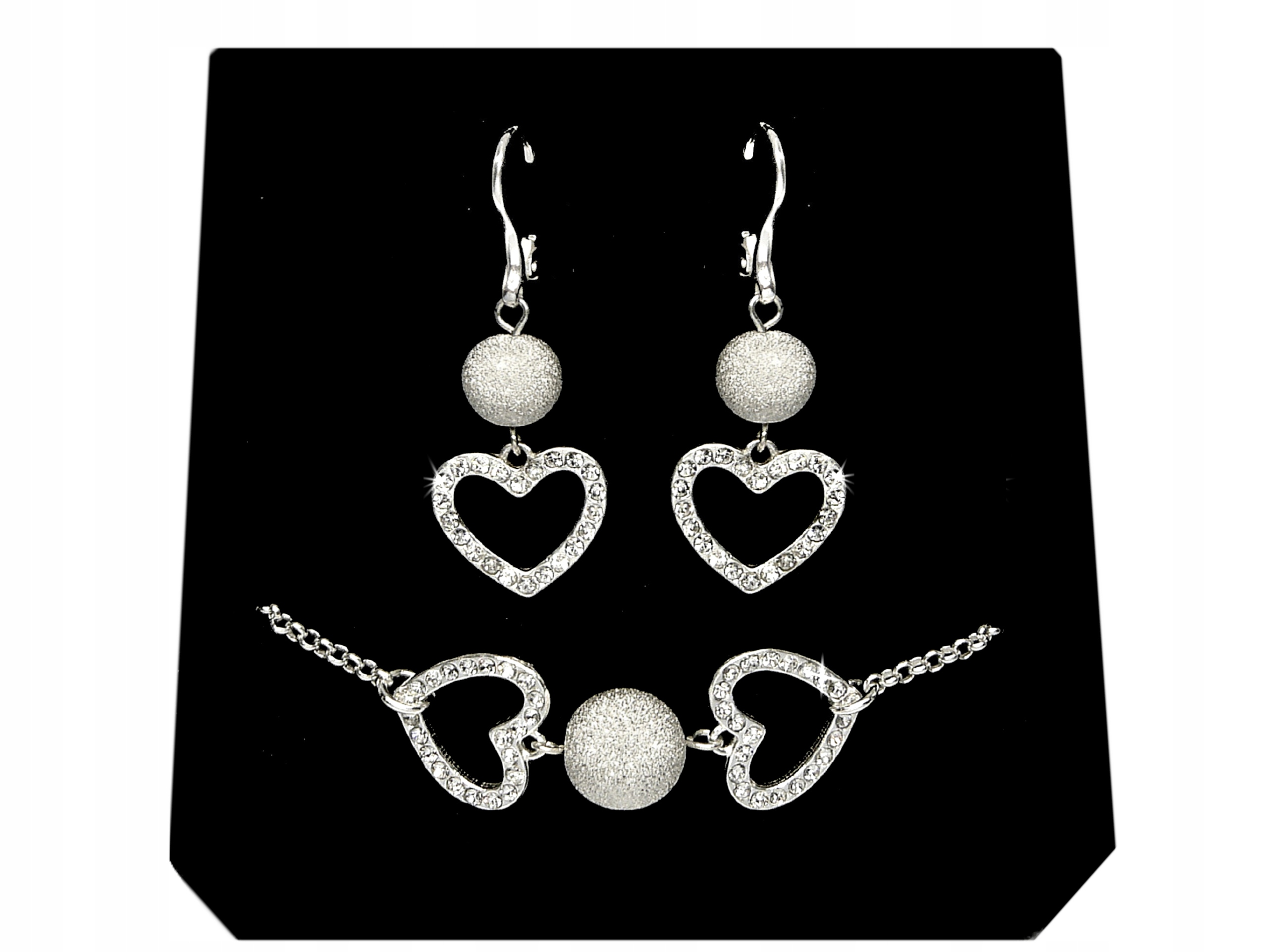 

Srebrny Komplet Serce Kule Diamentowane srebro 925