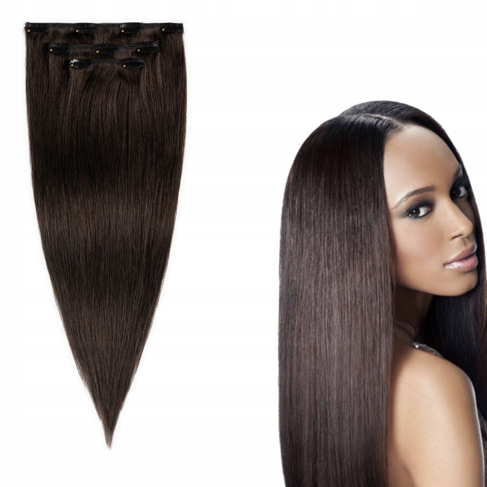 

Włosy naturalne clip in ciemny brąz 53 cm 60g #1B