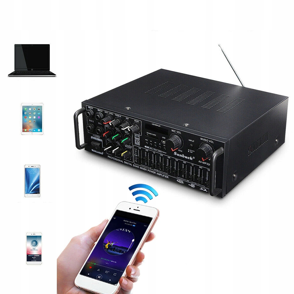 WZMACNIACZ STEREO BLUETOOTH Z PILOT AUDIO FM AMP 600WX2 AMPLIFIER