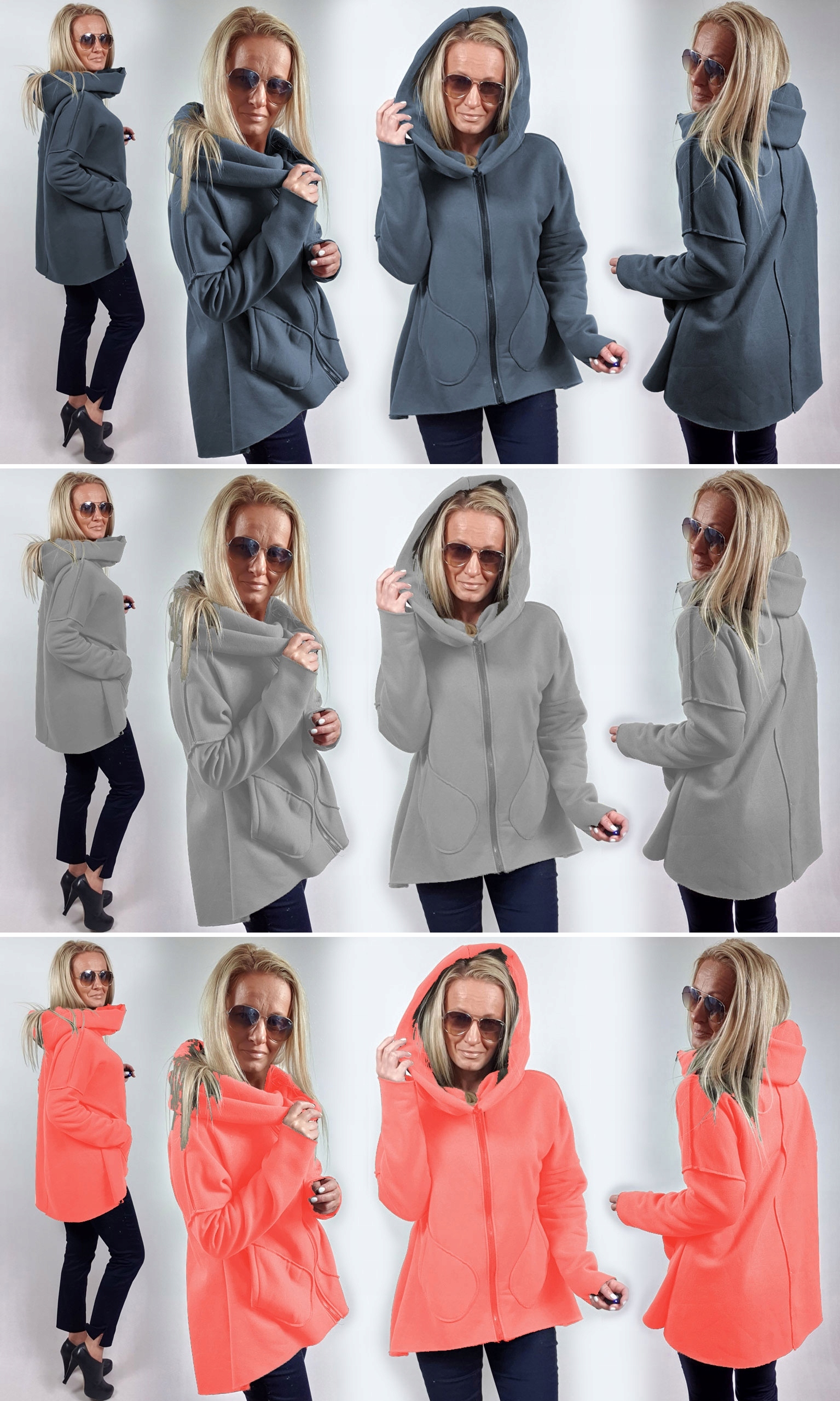 ASYMETRYCZNA BLUZA TUNIKA KARDIGAN KOMIN KAPTUR M Rękaw długi rękaw