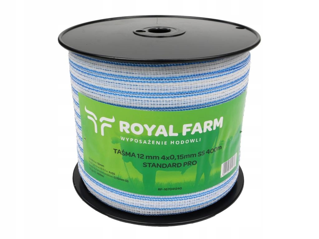 Rm páska pro elektrizátor 12 mm, 4x0,15 mm Ss bílo-modrá 400 m, Royal F