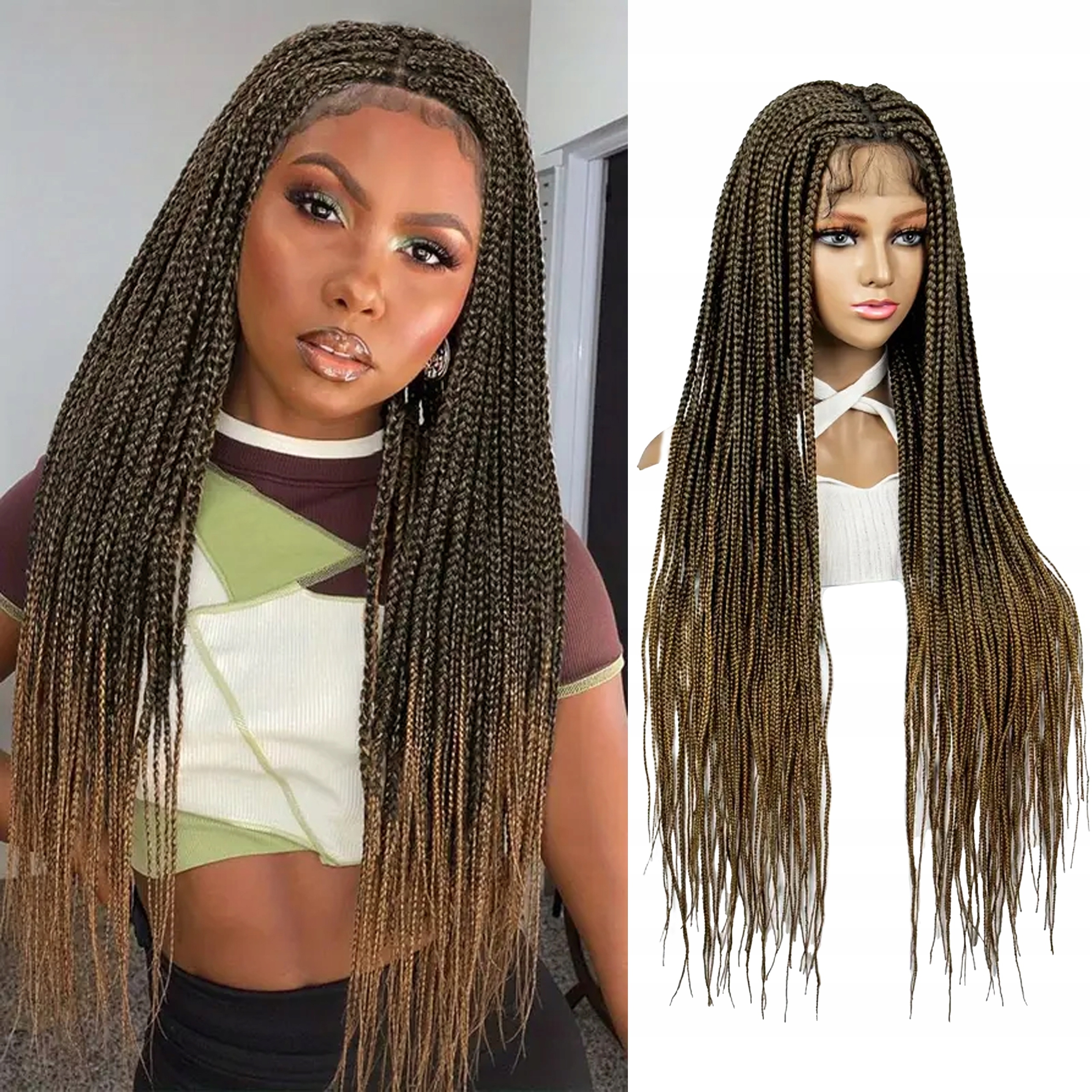 Paruka Lace Front copánky ombre hnědá #1B/27 80 cm s baby hair regulací