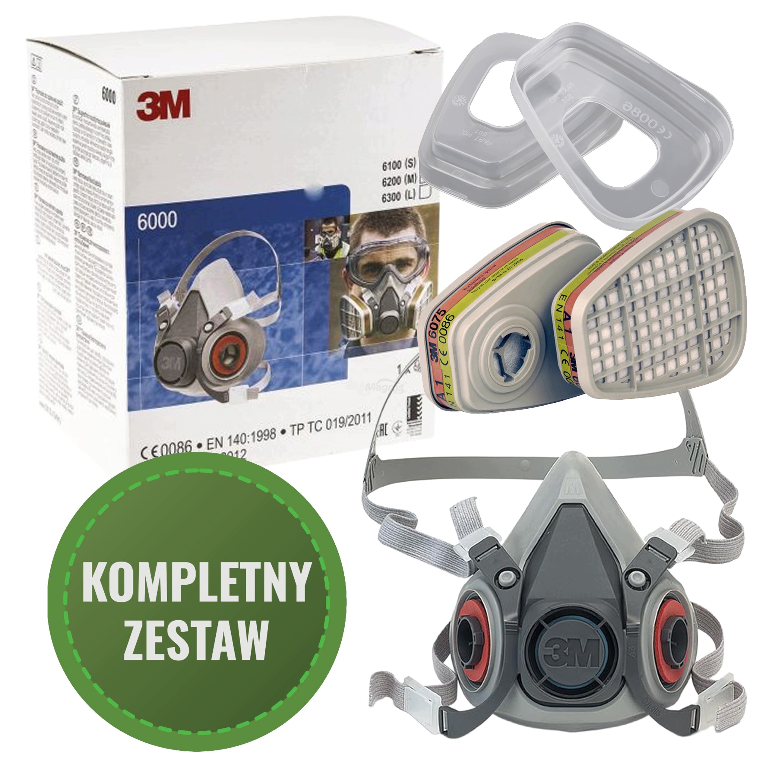 Lakovací maska 3M 6200 Pohlcovač 3M 6075 A1 Formaldehyd EN14387 Sada